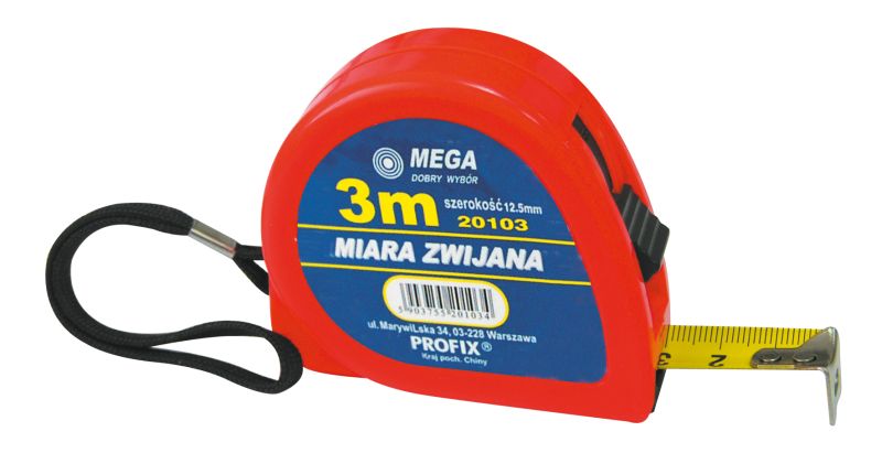 Måttband i plast med bältespänne, 5m/13 mm