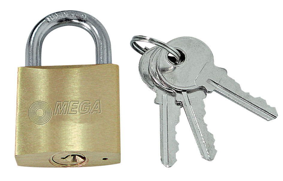 Brass Padlock 40 mm. Thick Type. Hardened Chrome Plated Shackle. 3 Brass Keys.