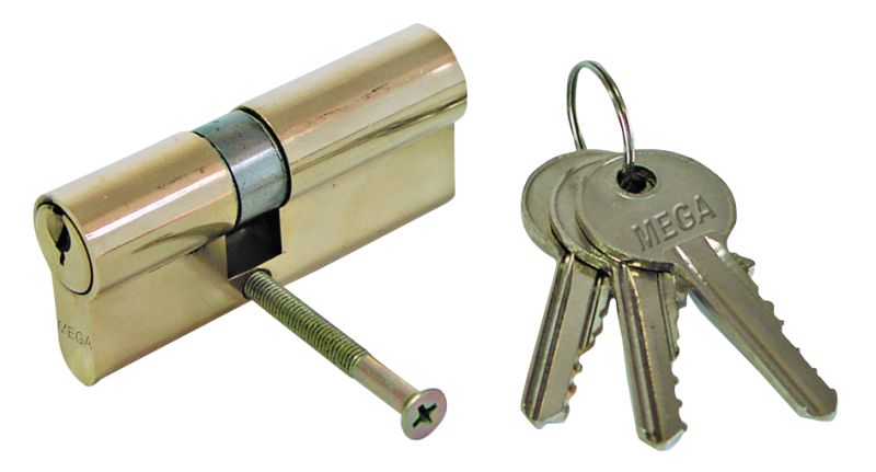 Brass Assymetrical Lock Cylinder 70 mm (3040). 3 Keys. Brass Screw 64 mm Long.