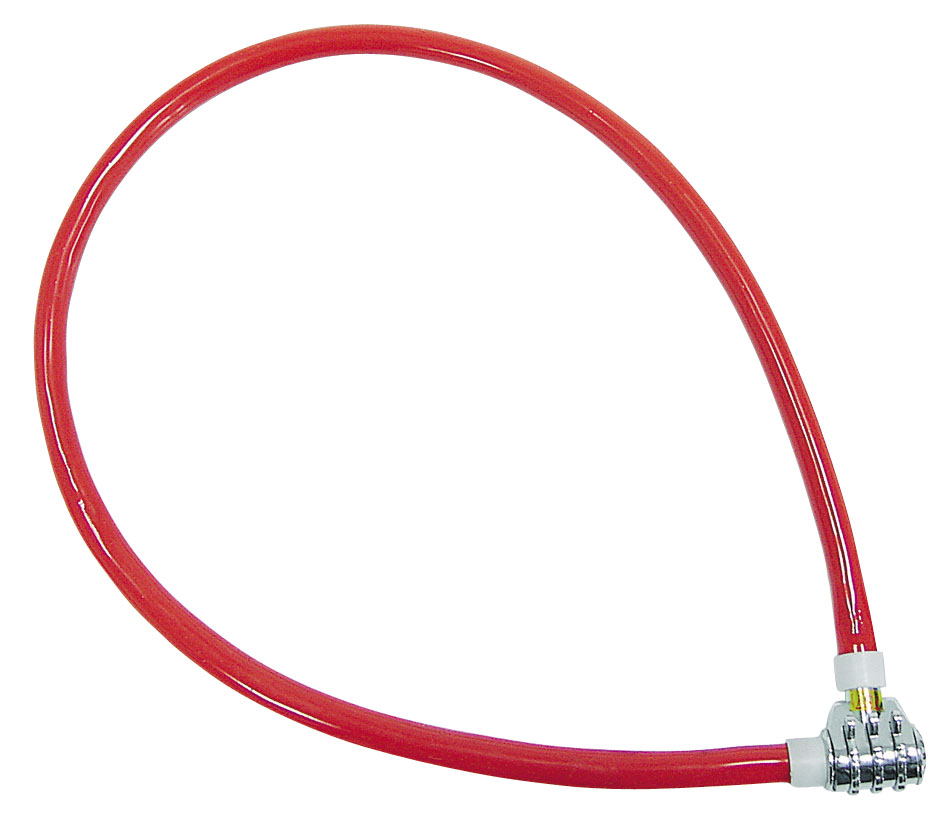550 mm Cable Lock with 3 Digit Chrome Plated Lock. Cable of 6 mm in Blue Or Red PVC.