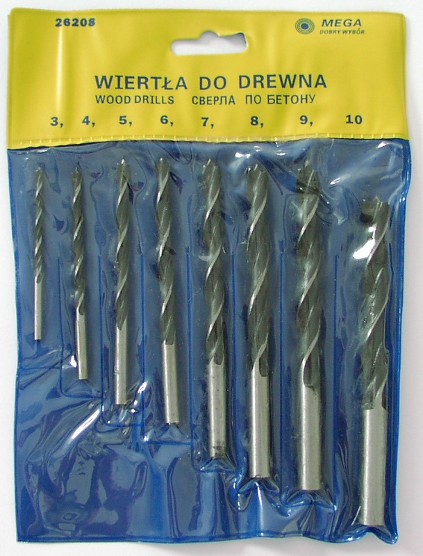 8 pcs Wood Drill set. Contents:3, 4.5.6.7.8 .9.10 mm.drill Blackened.