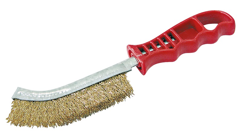 Wire Brush. Steel Wire Coated with Brass. Handle - Röd Plastic Label On.