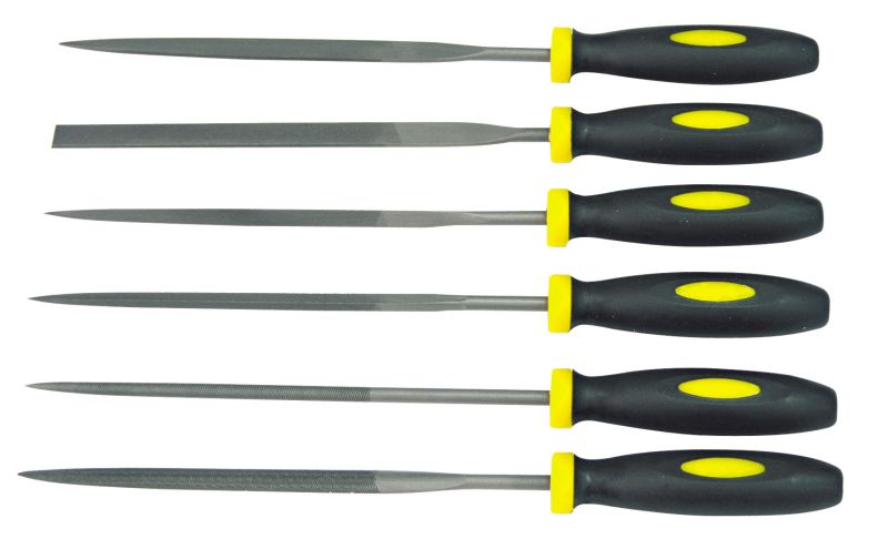 Metallfil, sats 6st, precisionsfilar, 145-150 mm, spårtäthet 2, 58-60 HRC, plastettiu, precisionsverktyg