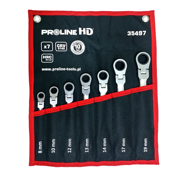 Combination Wrench set, 7 Pieces 8-19 mm 72 Teeth, Proline HD