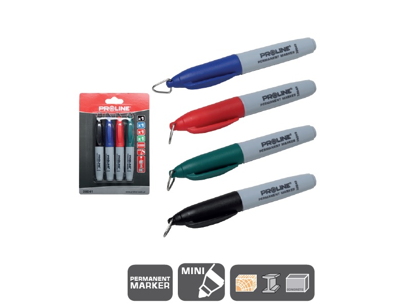 Mini Permanent Markers 4 Pack (Black, Blue, Red, Green), Proline