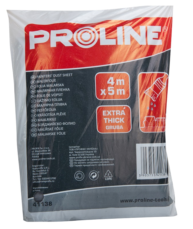 Extra tjockt skydd för målarfärg 4 x 5m, LDPE, Proline