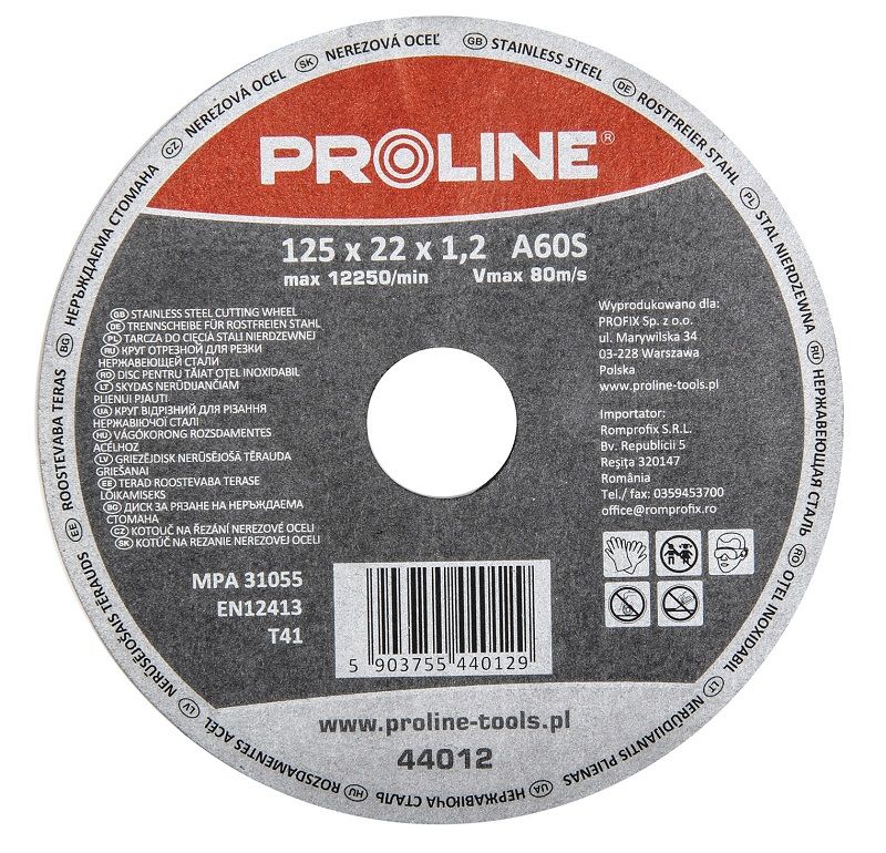 Cutting Disc for Stainless Steel 115 x 1.0 x 22 A60S, Proline