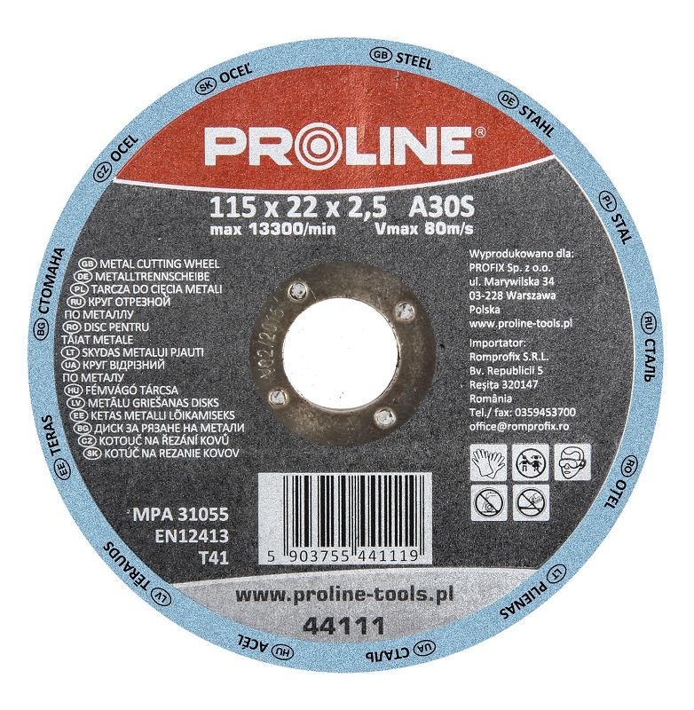 Cutting Disc for Steel, 125 x 1.0 x 22, A60S, Proline