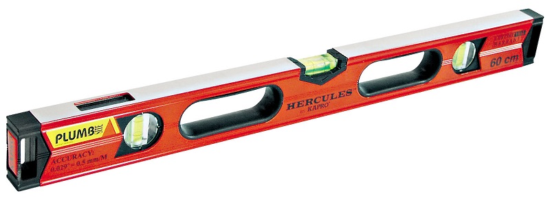 Spirit Level Hercules, Alu60 cm, Plumbsite, 3 Via.(0.5) Kapro