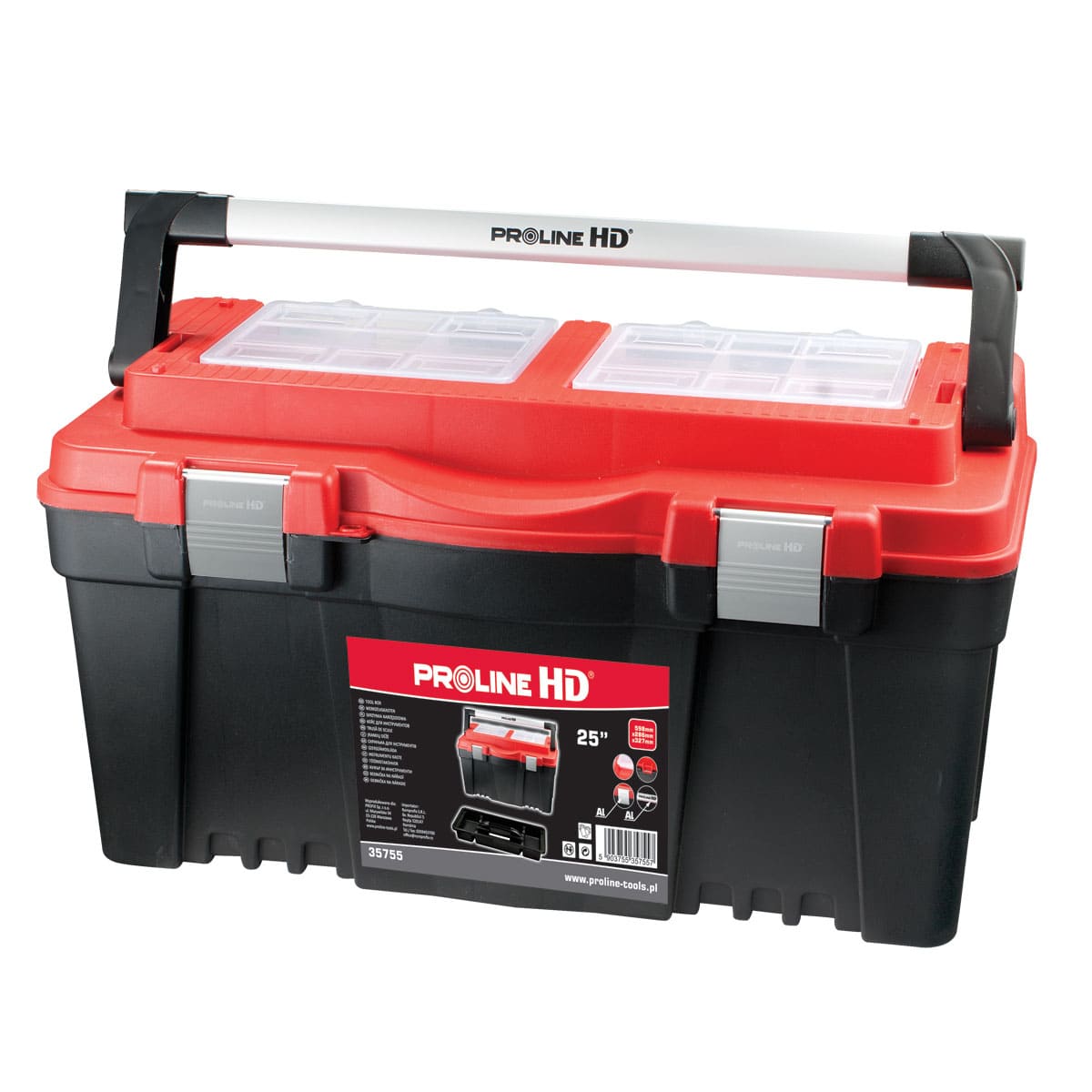 Verktygslåda 60 x 29 x 33 cm, Aluminiumhandtag, Organiser-fack, Proline HD