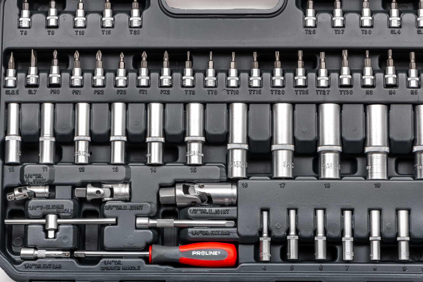 Socket set 150 pcs 1/41/23/84-32 mm, Proline