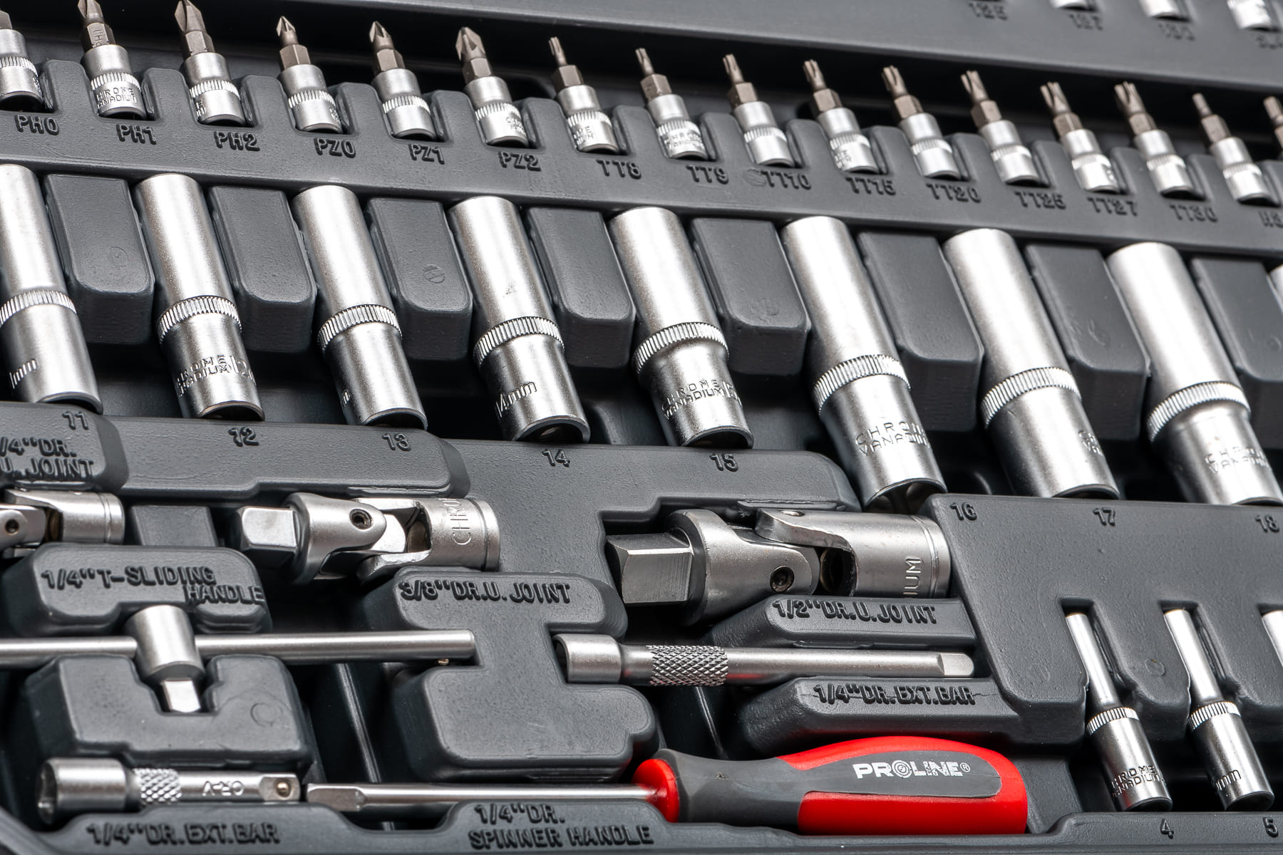 Socket set 150 pcs 1/41/23/84-32 mm, Proline