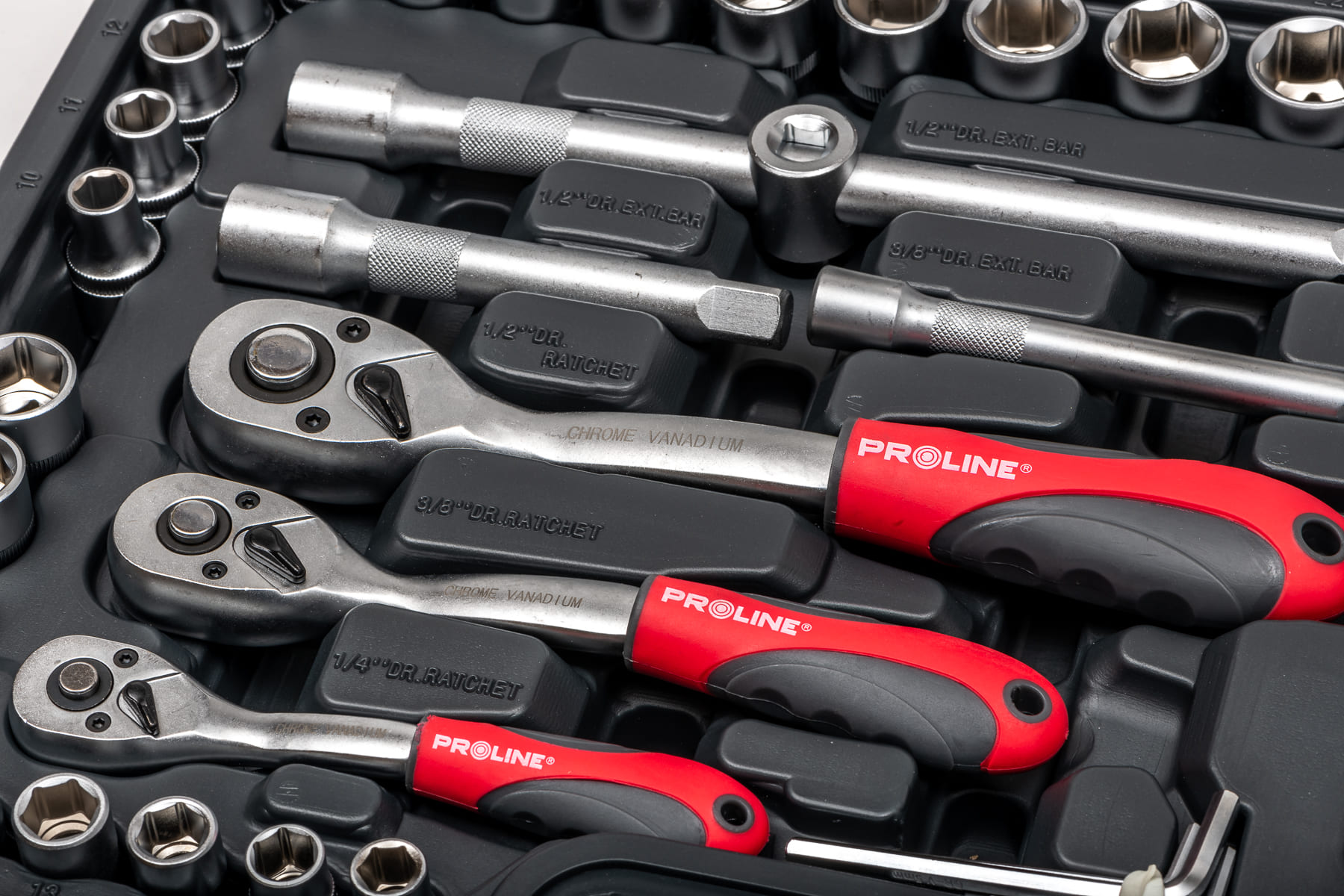 Socket set 150 pcs 1/41/23/84-32 mm, Proline