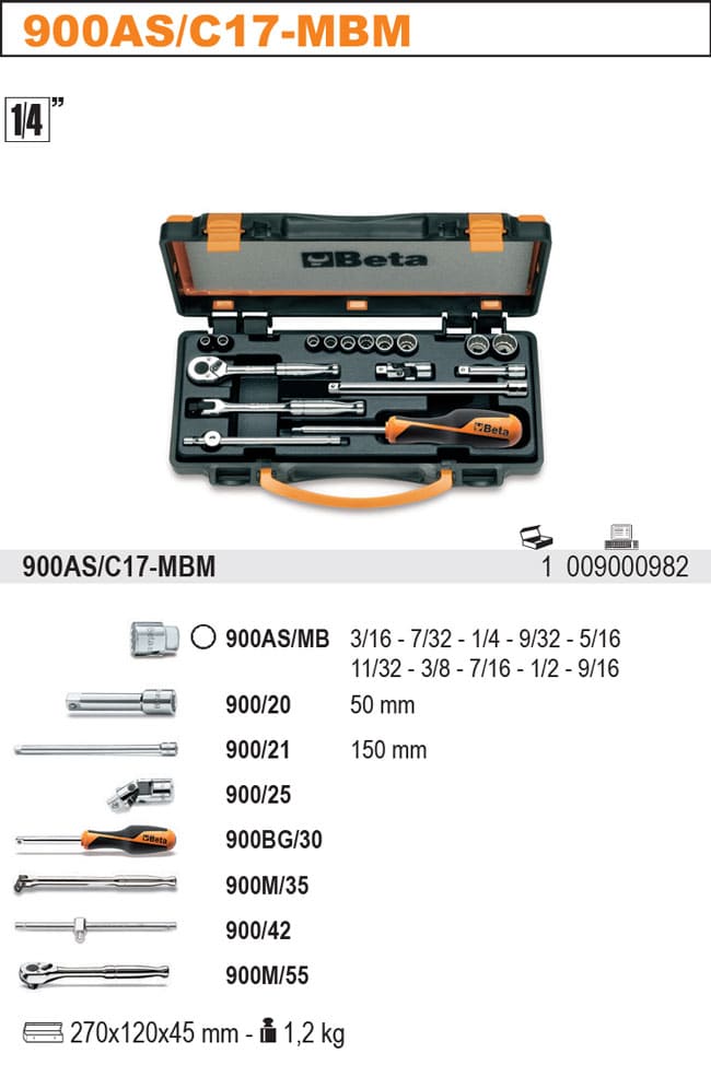 Socket set 112-Point, 3/16-9/16, 17 Pieces with Accessories, BETA Tools