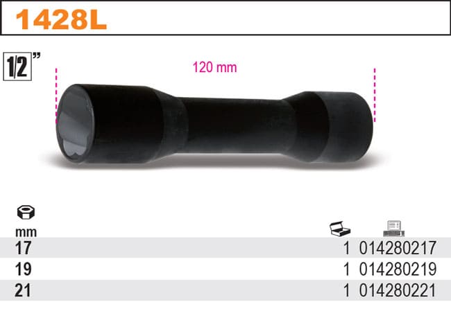 Socket set for Damaged Right-Handed Nuts, Long Series, 1/23-Piece, 17 mm, 19 mm, 21 mm, Nut Remover, Bolt Remover, BETA