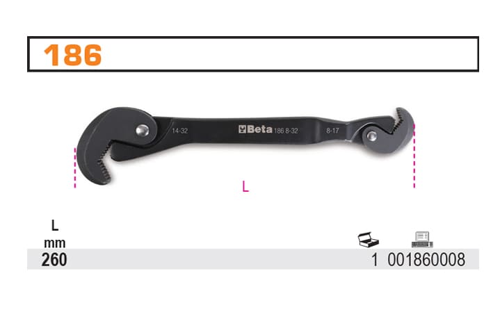 Self-Adjusting Screw Wrench 8-32 mm 260 mm, Heavy-Duty Polygrip Pipe Wrench, BETA Tools