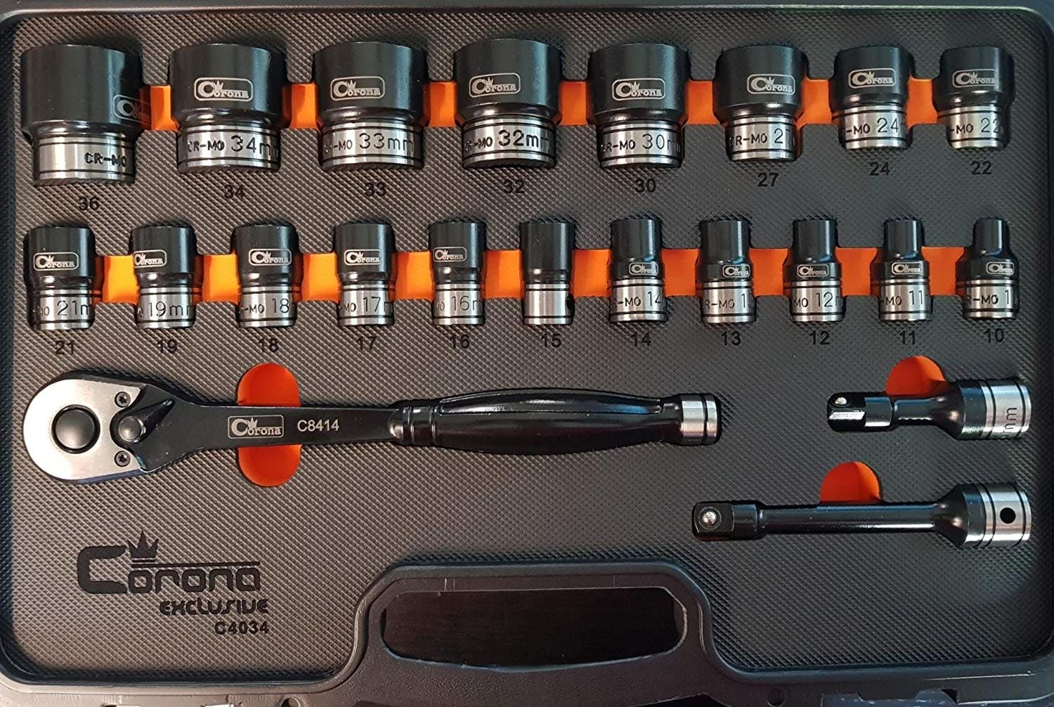 Hylsnyckelsats 1/2, tunna tåliga krafthylsor CR-MO och spärrhandtag, 22 delar, Richmann Exclusive