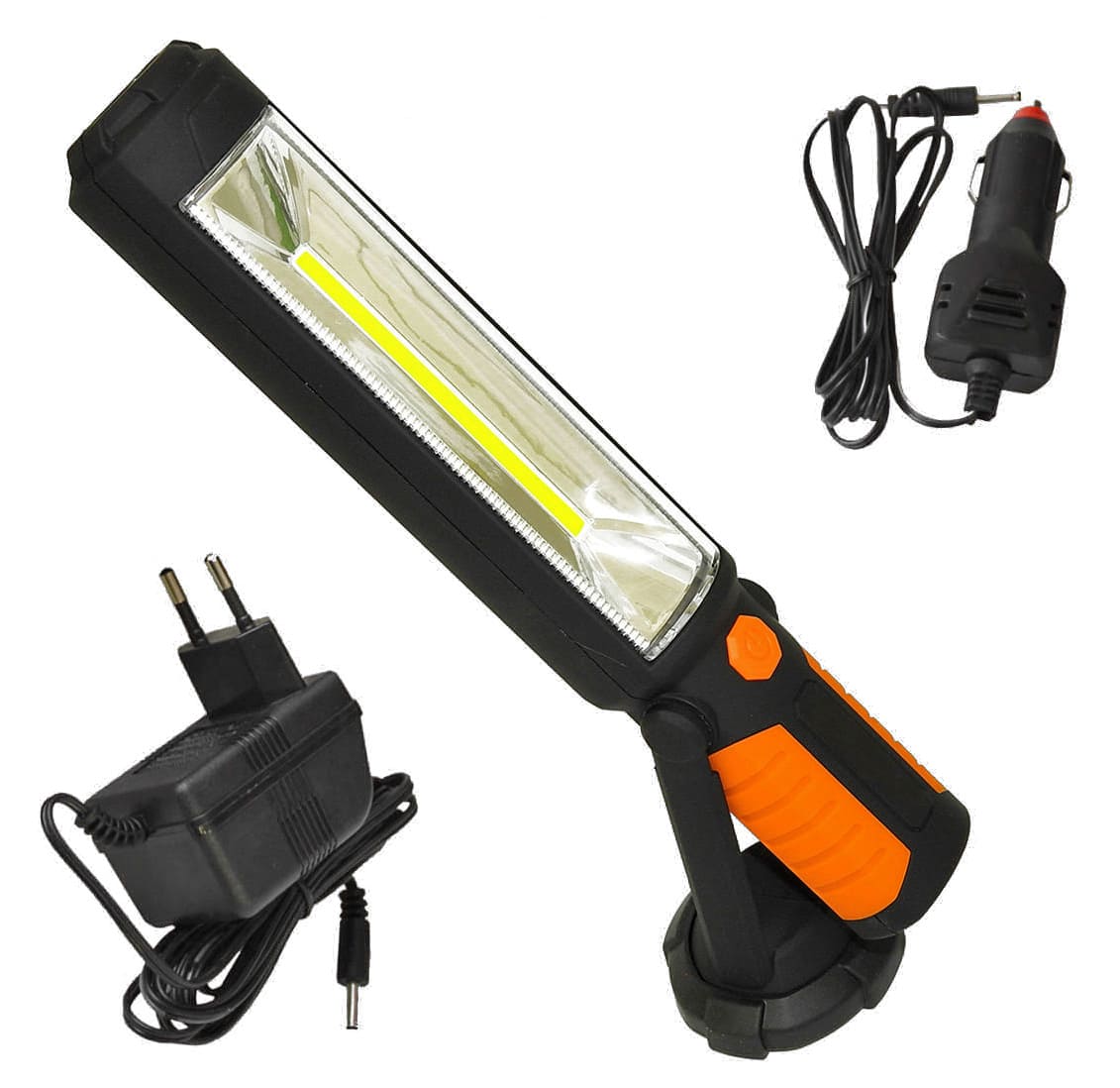 Starkt arbetslampa COB LED 450LM + 25LM varningsblink, laddbar, magnet och krok, USB