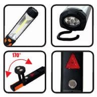 Starkt arbetslampa COB LED 450LM + 25LM varningsblink, laddbar, magnet och krok, USB