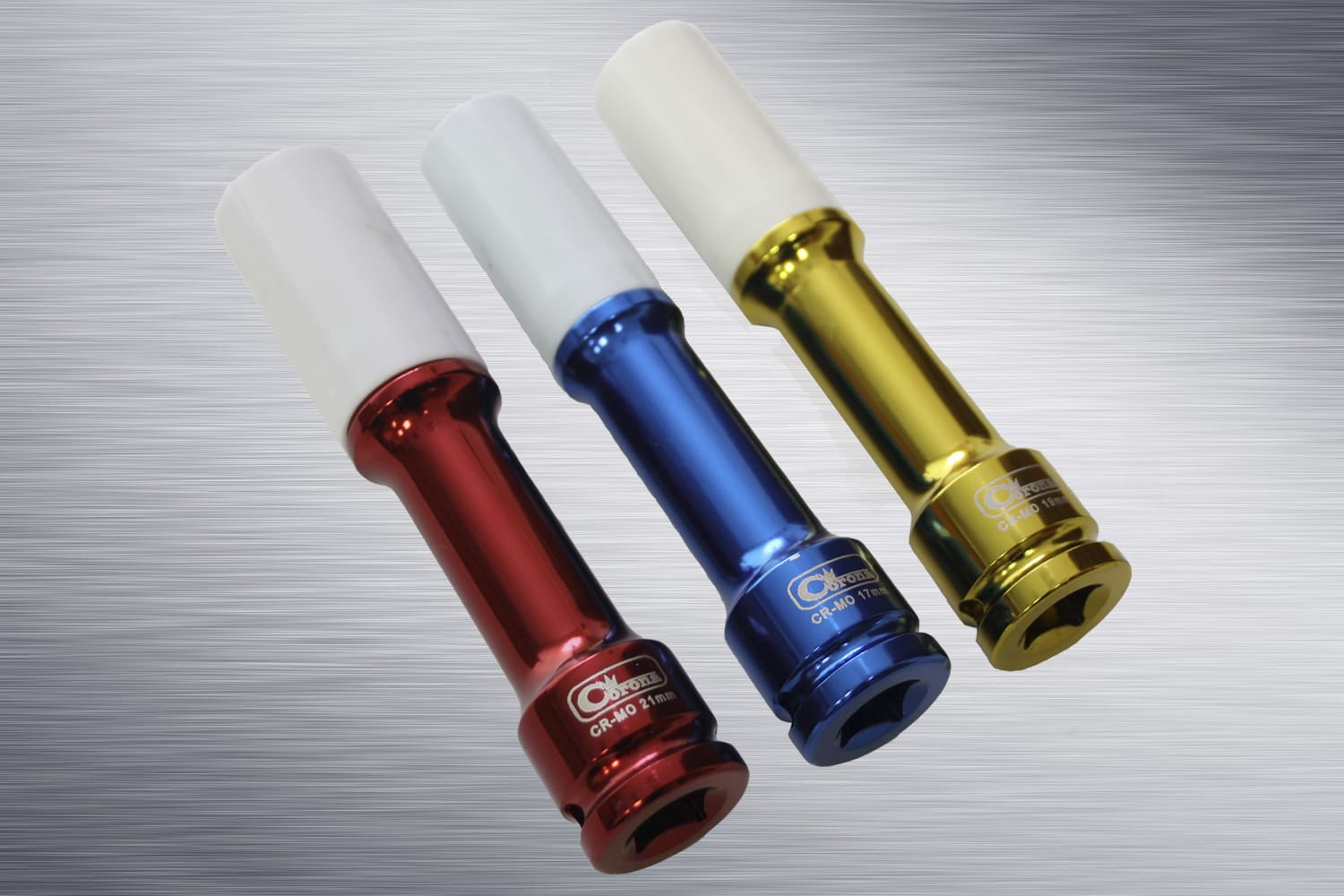 Krafthylsa 1/2150 mm för aluminiumfälgar sats med 3st långa hylsor 17 mm 19 mm 21 mm CR-MO