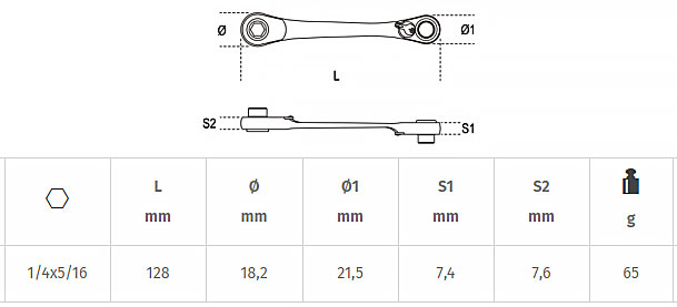 Ratchet Wrench for Bits 1/4 x 5/16 with Switch, BETA