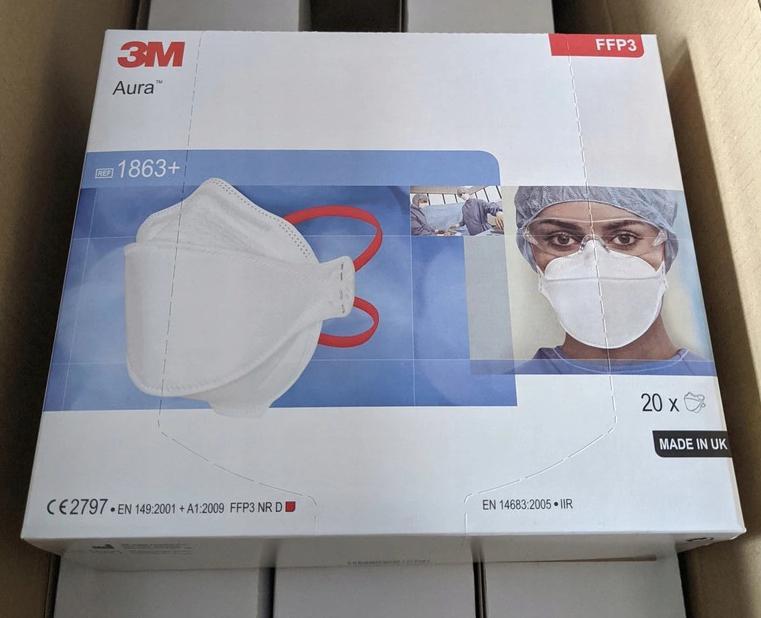 Andningsskydd 1st, andningsmask 3m AURA 1863+ skyddar mot virus bakterier m.m. FFP3, CE