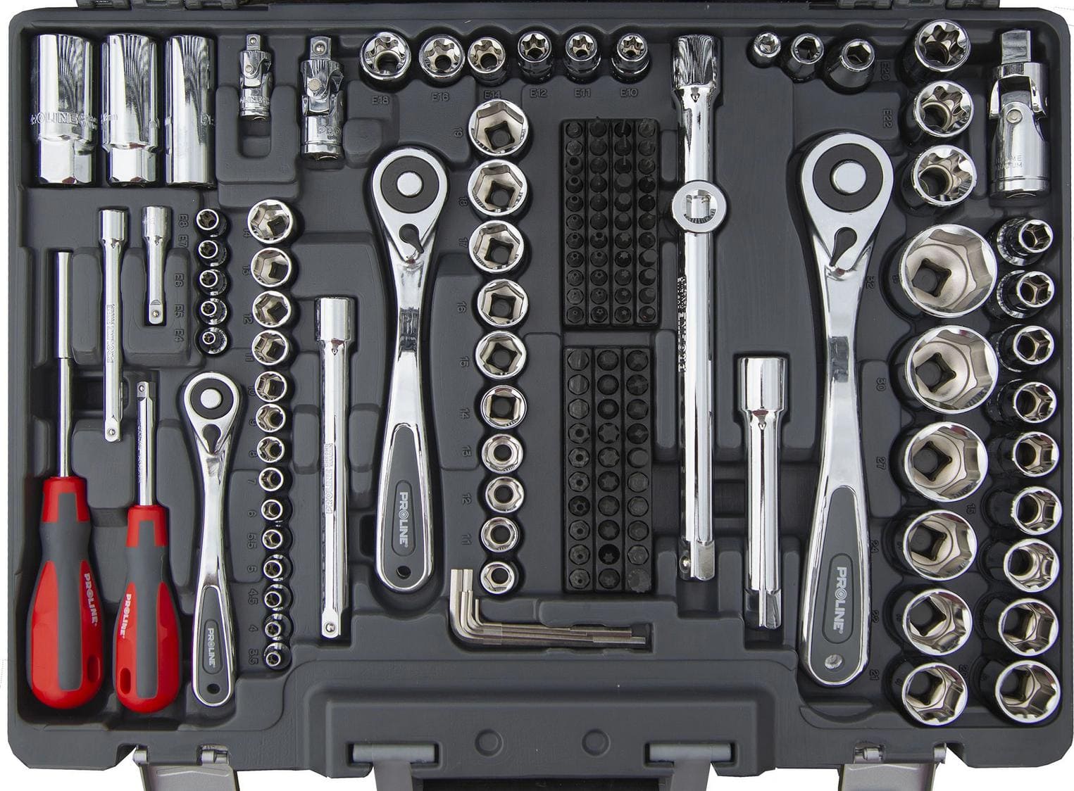 Metric Socket Wrench set 217 pcs, 1/4, 3/8, 1/2, 3.5-32 mm, Long and Short Sockets, with U-Ring Wrenches, CRV, Proline