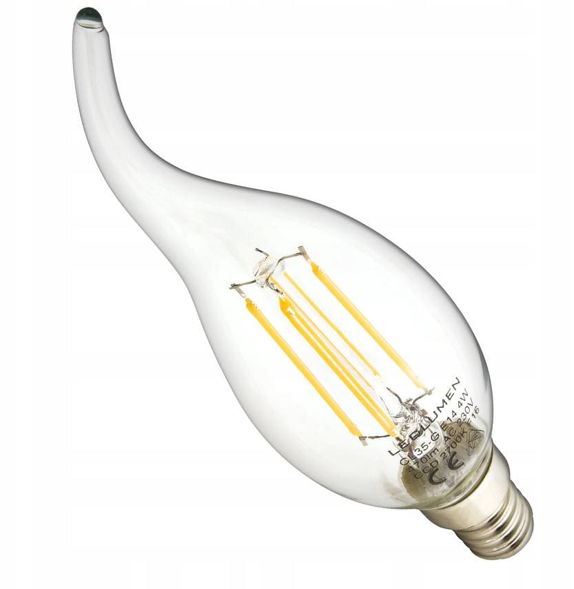 Vintage glödlampor LED E14 4W 470lm, i form av en eldlåga, 2700K varmt gulaktigt ljus, 4st
