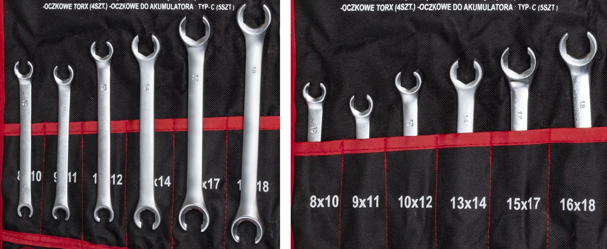 Nyckelsats 47 delar - kombinycklar, TORX, bromsnycklar, CRV stål, för professionell bruk, tygetui med fickor