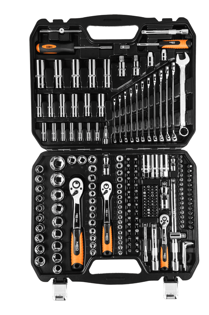 Hylsnyckelsats 219 delar 1/4, 3/8, 1/2 CrV, hylsor, spärrhandtag, blocknycklar, bits m.m. NEO Tools