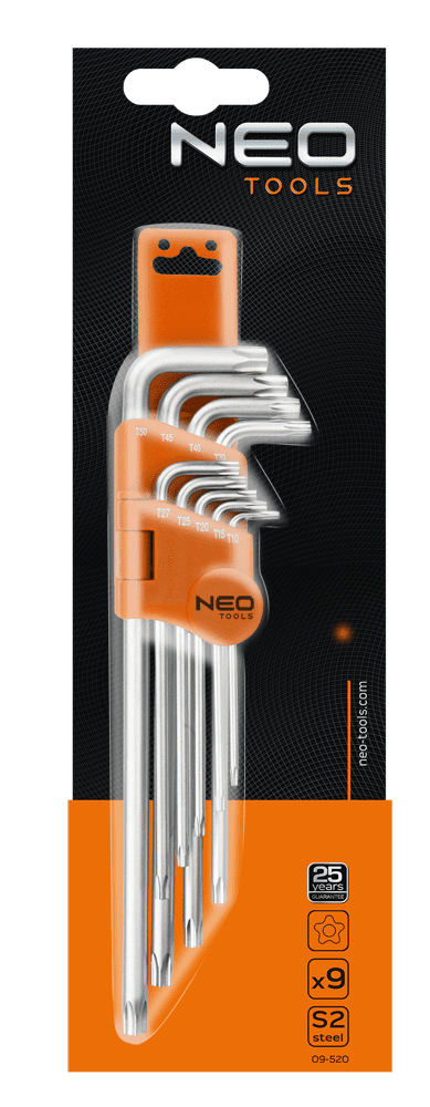 Insexnycklar 5-kantiga l-nycklar, sats 9 st. TS10 - TS50, S2, NEO Tools