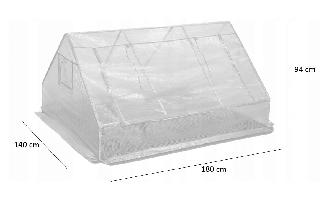 Plastväxthus, 180 x 140 x 94 cm låg odlingstält för utomhusbruk, växthustält med transparent grön folie, fönster med nät