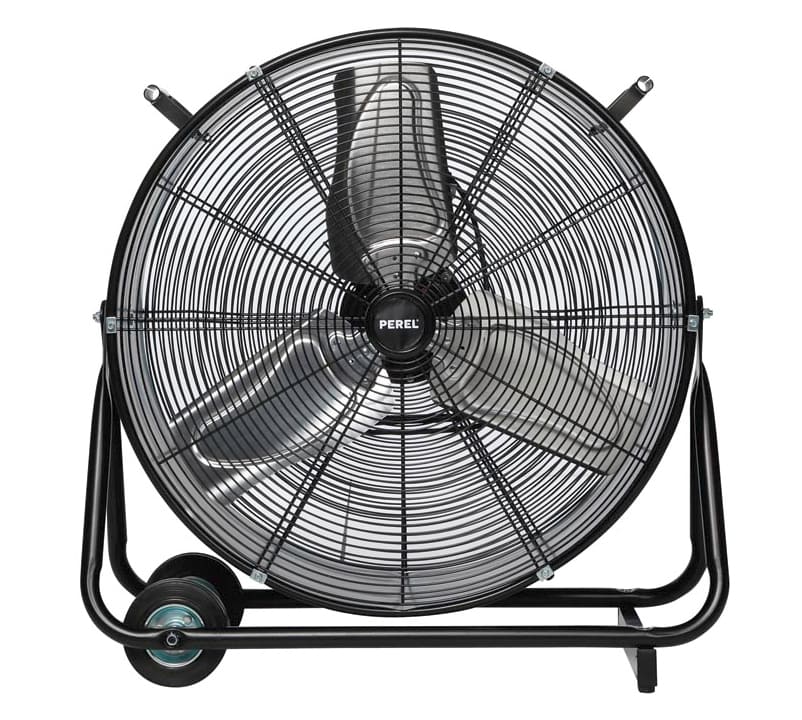 Kraftfull industrifläkt 60 cm (24) 330W, trumfläkt golvmodell med hjul, svart pulverlackad, 7128 m³/h, Perel