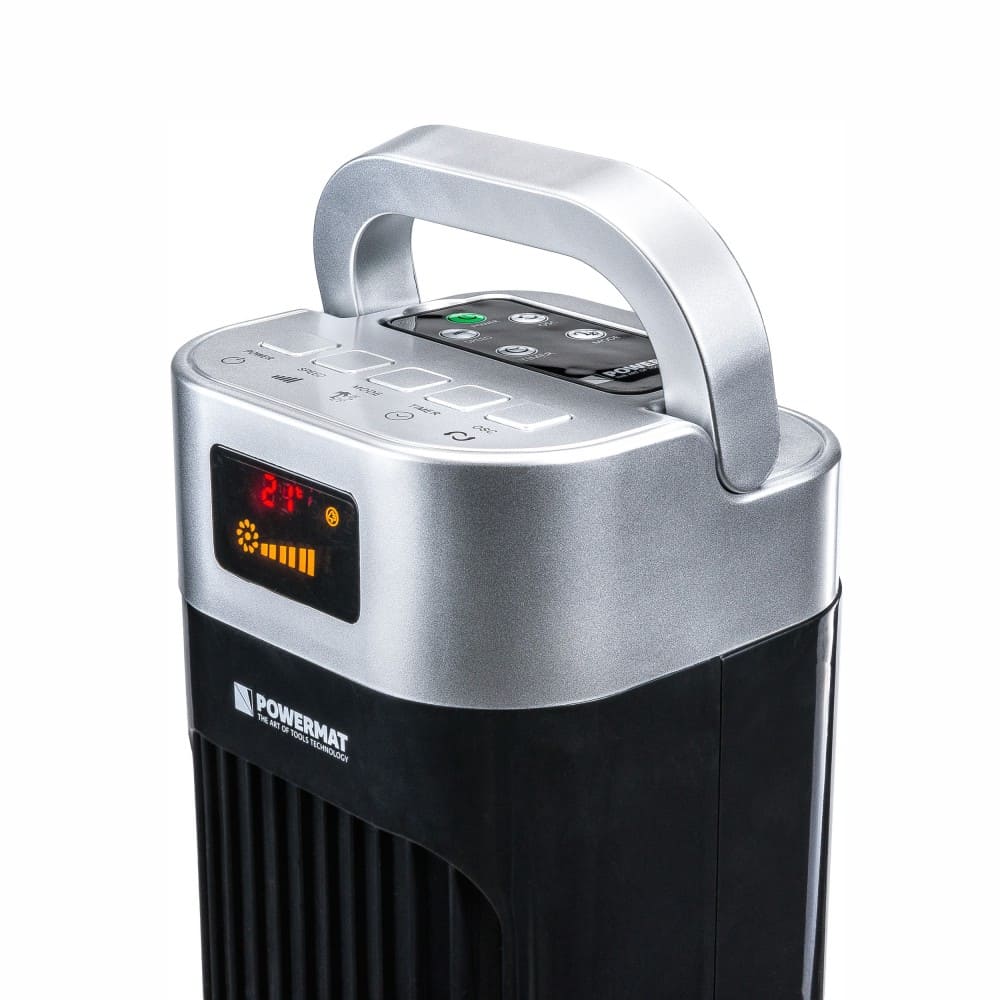 Tornfläkt, pelarfläkt 121 cm, tyst exklusiv stående fläkt, golvfläkt med fjärrkontroll, 90W, svart, Powermat Black Tower