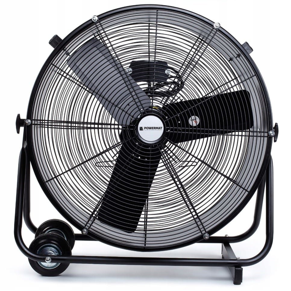 Kraftfull industrifläkt 61 cm (24) 220W, golvmodell med hjul, svart pulverlackad, 1300rpm, 12000 m3/h, Powermat REA - DEMO EX