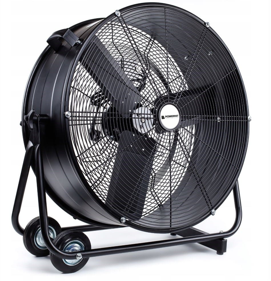 Kraftfull industrifläkt 61 cm (24) 220W, golvmodell med hjul, svart pulverlackad, 1300rpm, 12000 m3/h, Powermat REA - DEMO EX