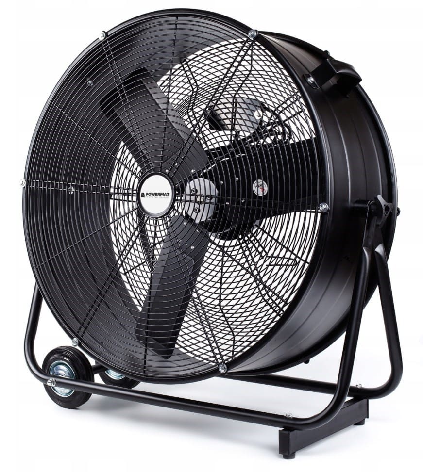 Kraftfull industrifläkt 61 cm (24) 220W, golvmodell med hjul, svart pulverlackad, 1300rpm, 12000 m3/h, Powermat REA - DEMO EX