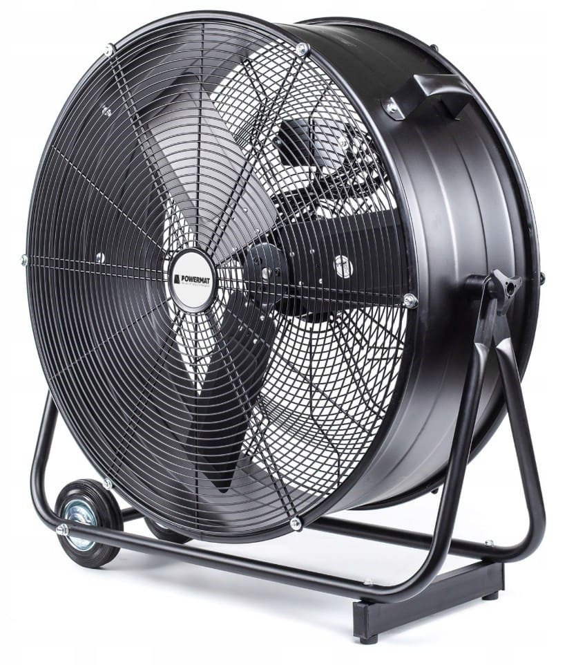 Kraftfull industrifläkt 61 cm (24) 220W, golvmodell med hjul, svart pulverlackad, 1300rpm, 12000 m3/h, Powermat REA - DEMO EX