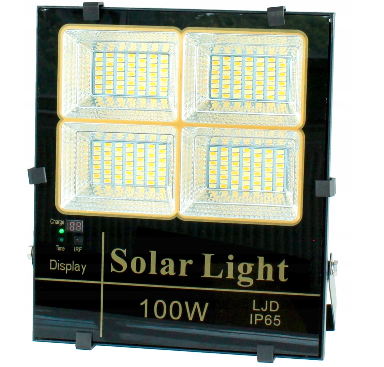 Strålkastare 216 LED 100W 6000 LM med solpanel och fjärrkontroll, IP65, slim