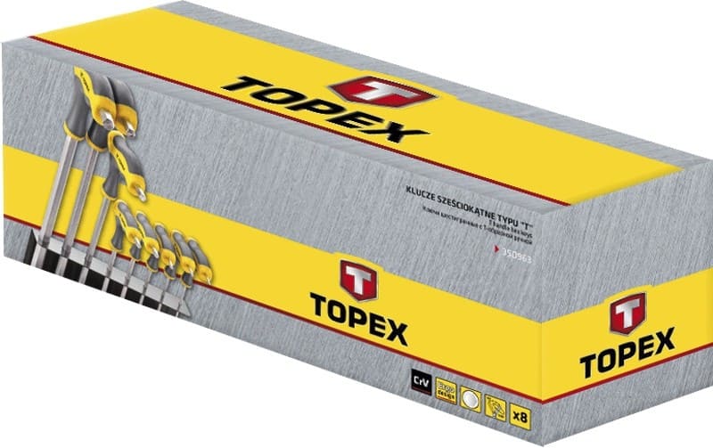 Insexnycklar, sats 9st, sexkantiga med T-handtag 2-10 mm CrV, inkl. hållare, TOPEX