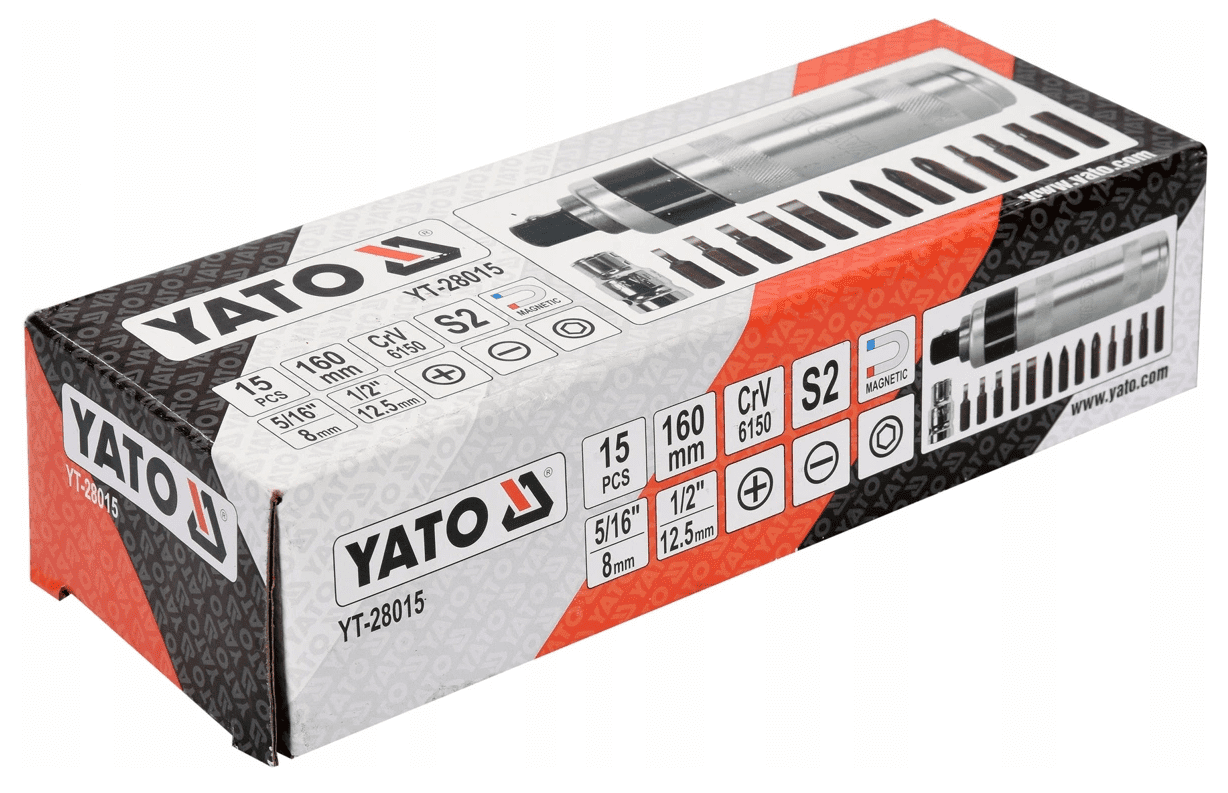 Kraftbits med magnetiskt handtag 160 mm, sats 15 delar i metallbox