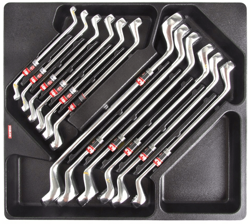 Tray set with Curved Double Ring Spanners 12 pcs, Empty, Proline