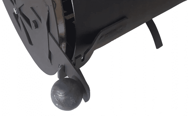Eldstad, rökkamin, kamin för rökskåp, med handtag, bärbart, cylindriskt, metall