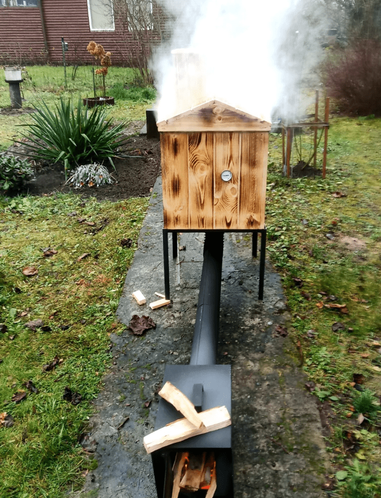 Mobilt rökskåp av trä och metall för hemmabruk, vedeldat, komplett rökeri kit, handgjort, Rustic Smoke