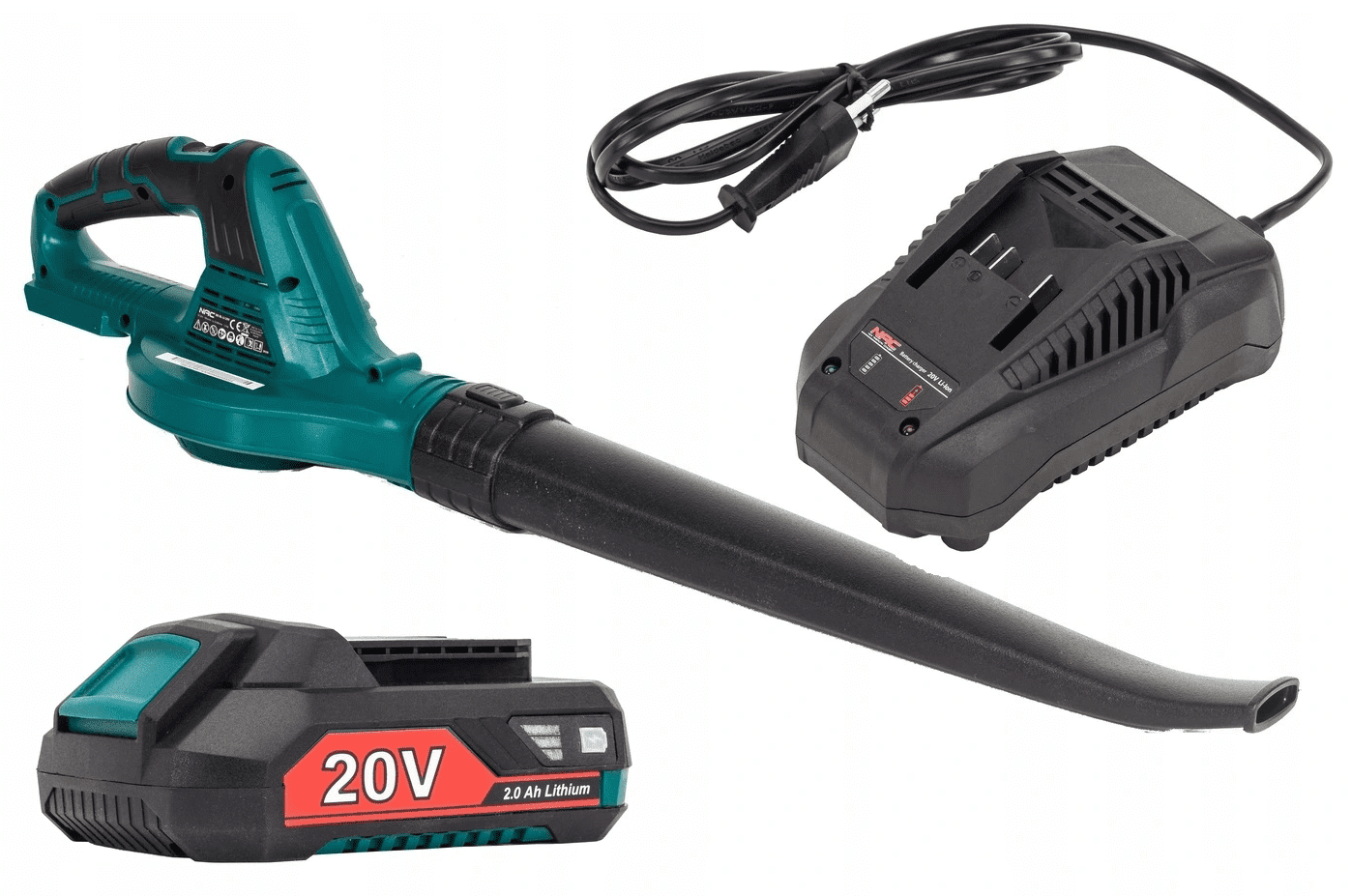 Lövblås batteridriven, 2st 20V 2Ah batterier, 190 km/h, 12000 RPM, NAC