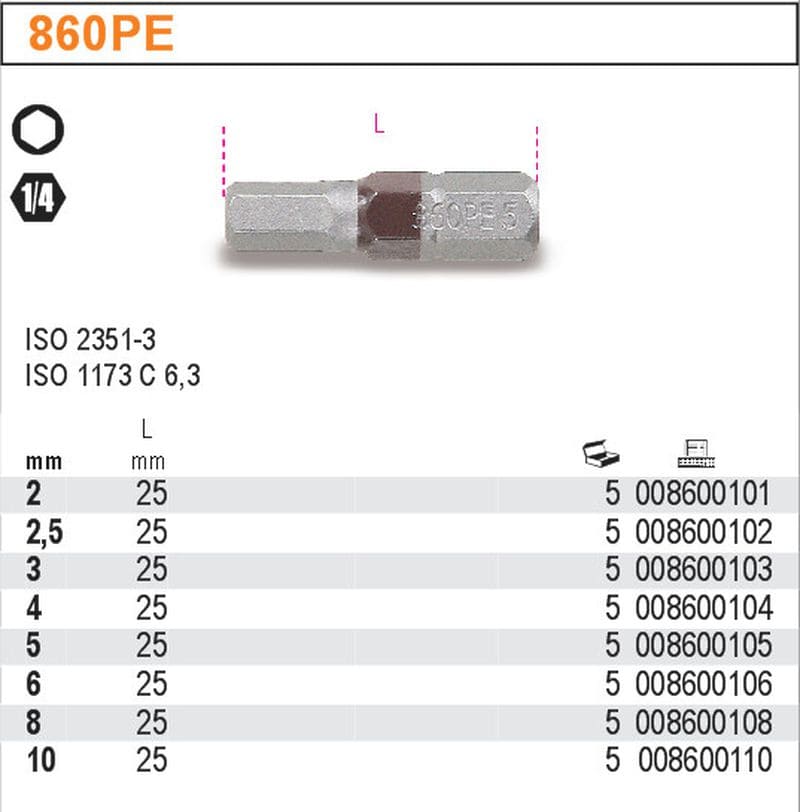 Screwdriver Bits 2-10 mm 1/4 HEX, BETA Tools