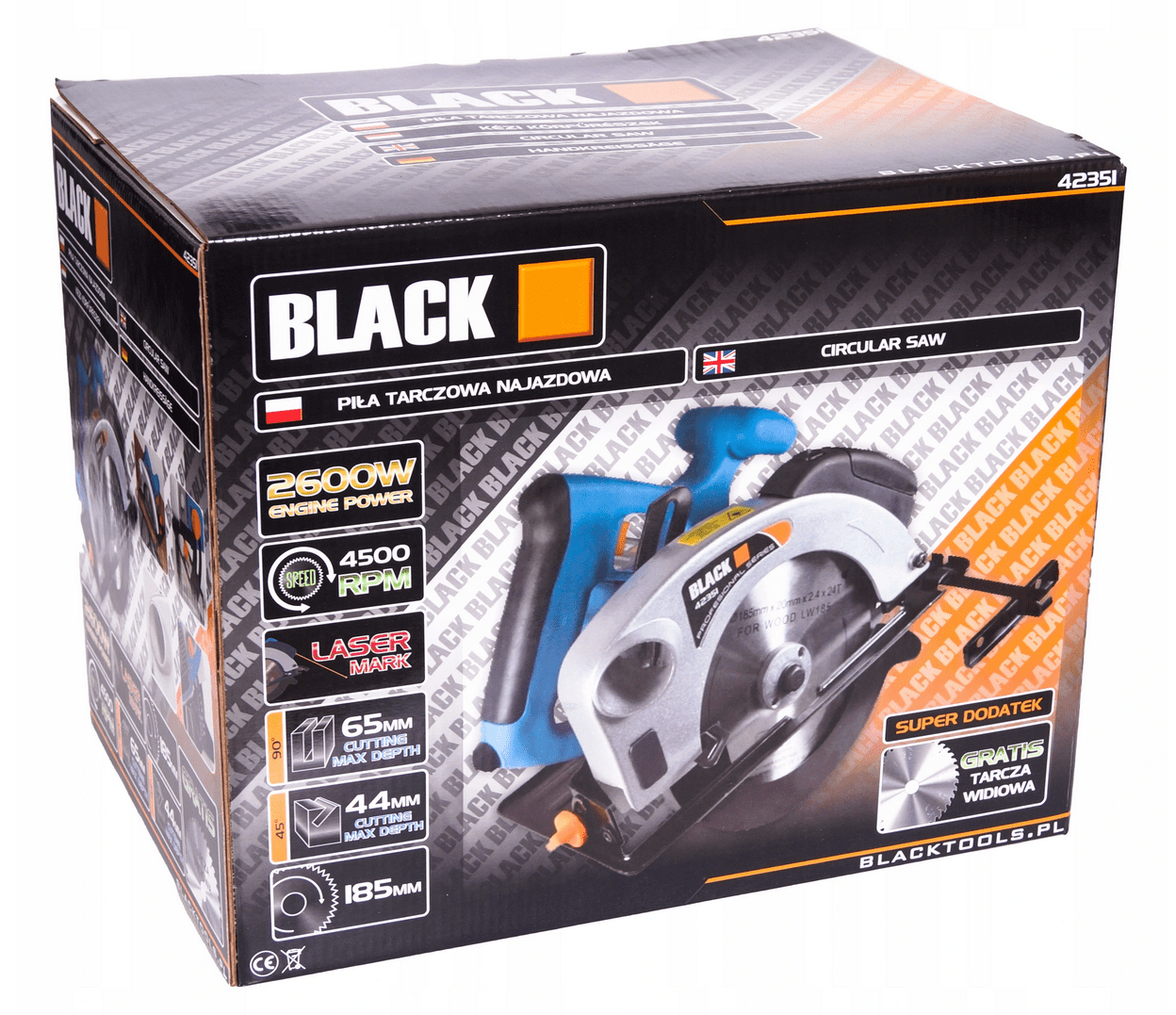 Elsåg, cirkelsåg 2250W, 230v, 4500rpm, 65 mm skärdjup, 185 mm sågskivor, laser