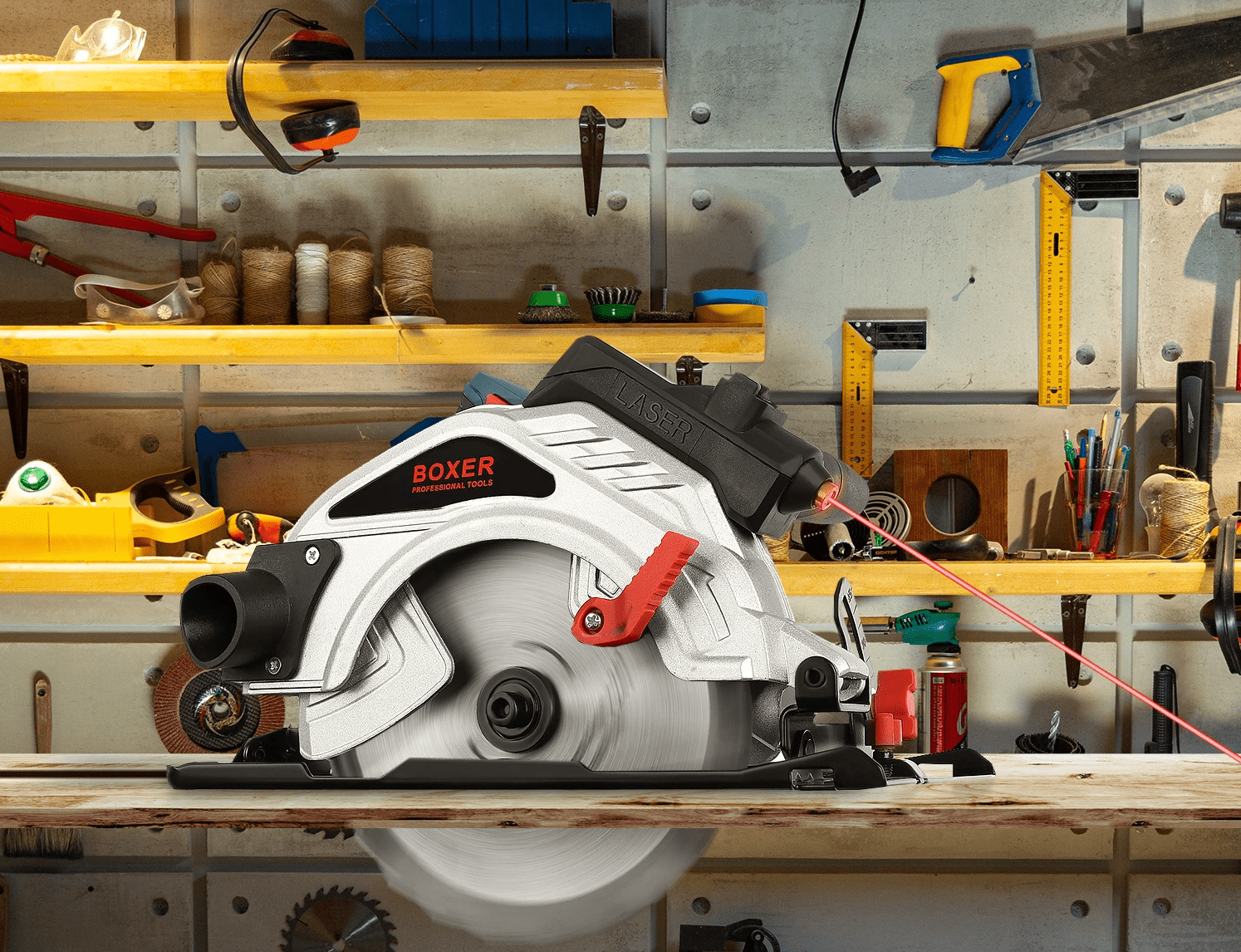 Elsåg, cirkelsåg 2850W, 230v, 5800rpm, 70 mm skärdjup, 185 mm sågskivor, laser