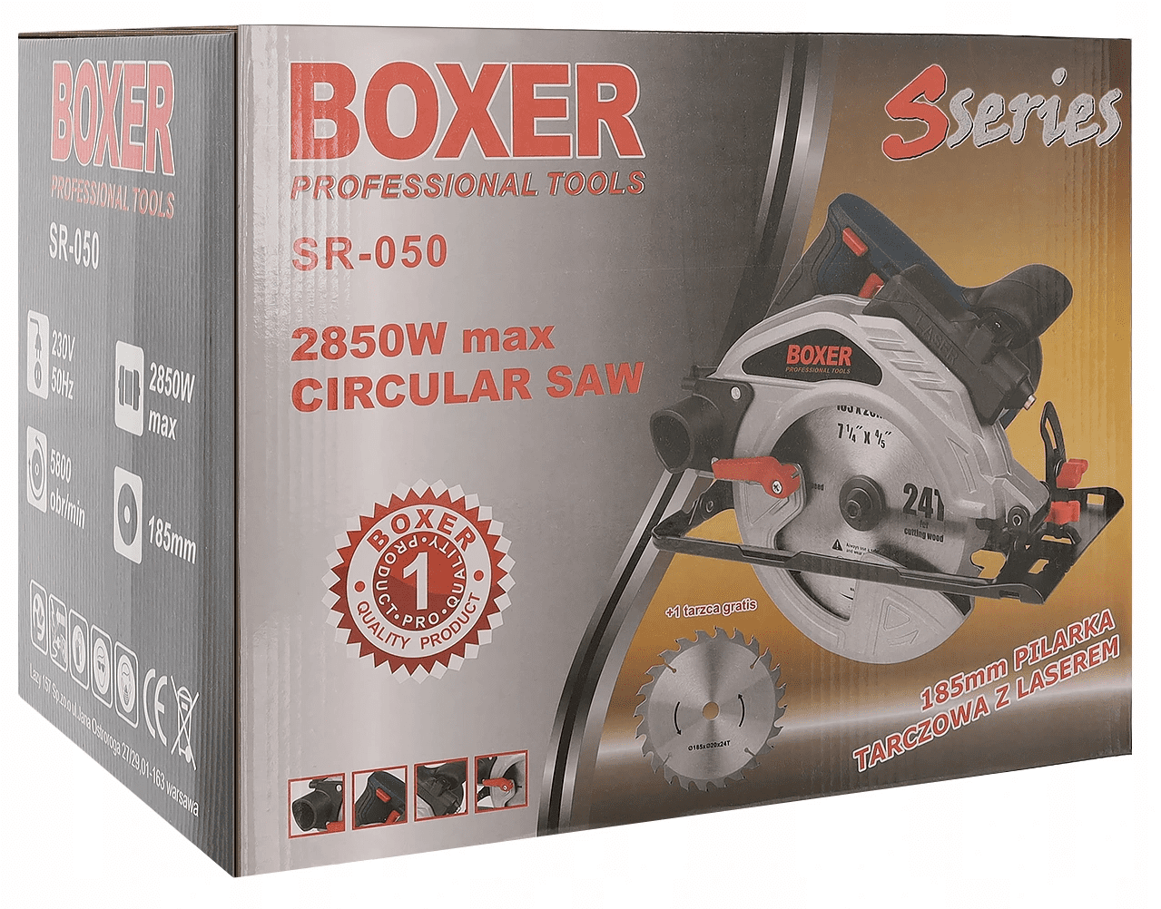 Elsåg, cirkelsåg 2850W, 230v, 5800rpm, 70 mm skärdjup, 185 mm sågskivor, laser