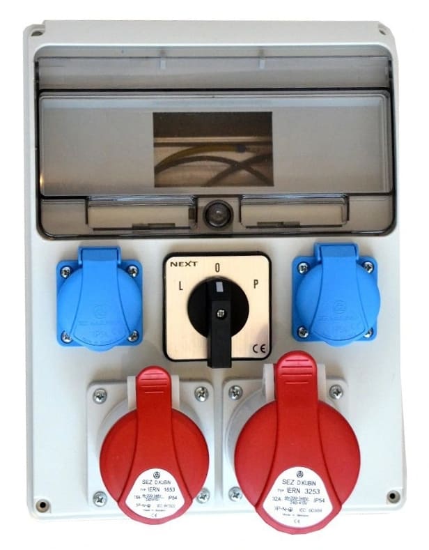 Elcentral IP442 terminaler, 2 x 230V, 1 x 32A 5P, 1 x 16A 5P